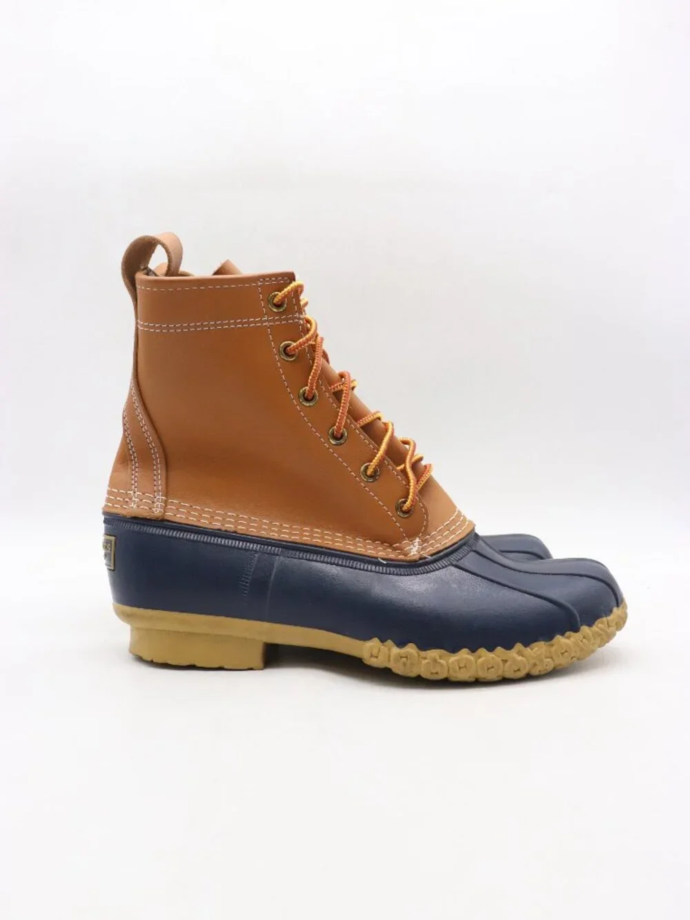 L. L.Bean Duck Rubber Boots Men's Size 9 M Tan Navy Blue Shoes Made In USA
